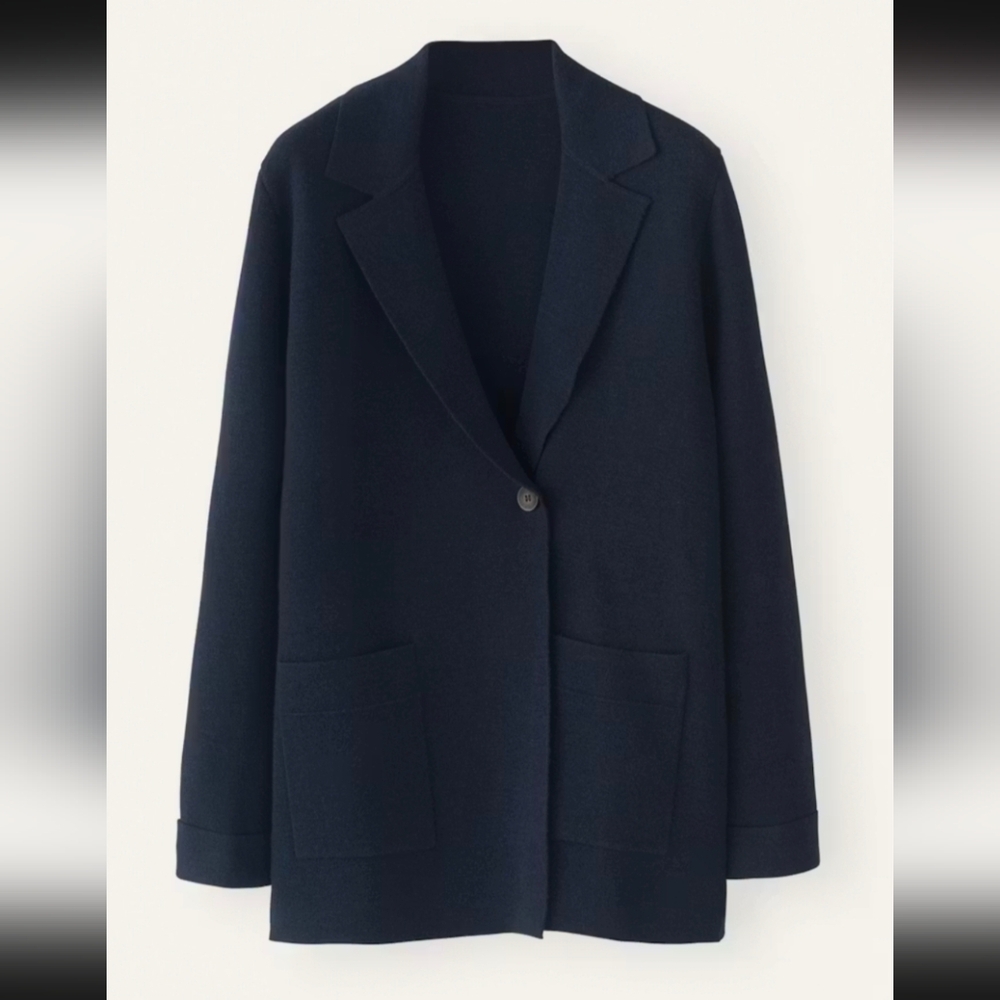 Poetry Fashion Knitted Merino Blazer Navy UK 10 NWT